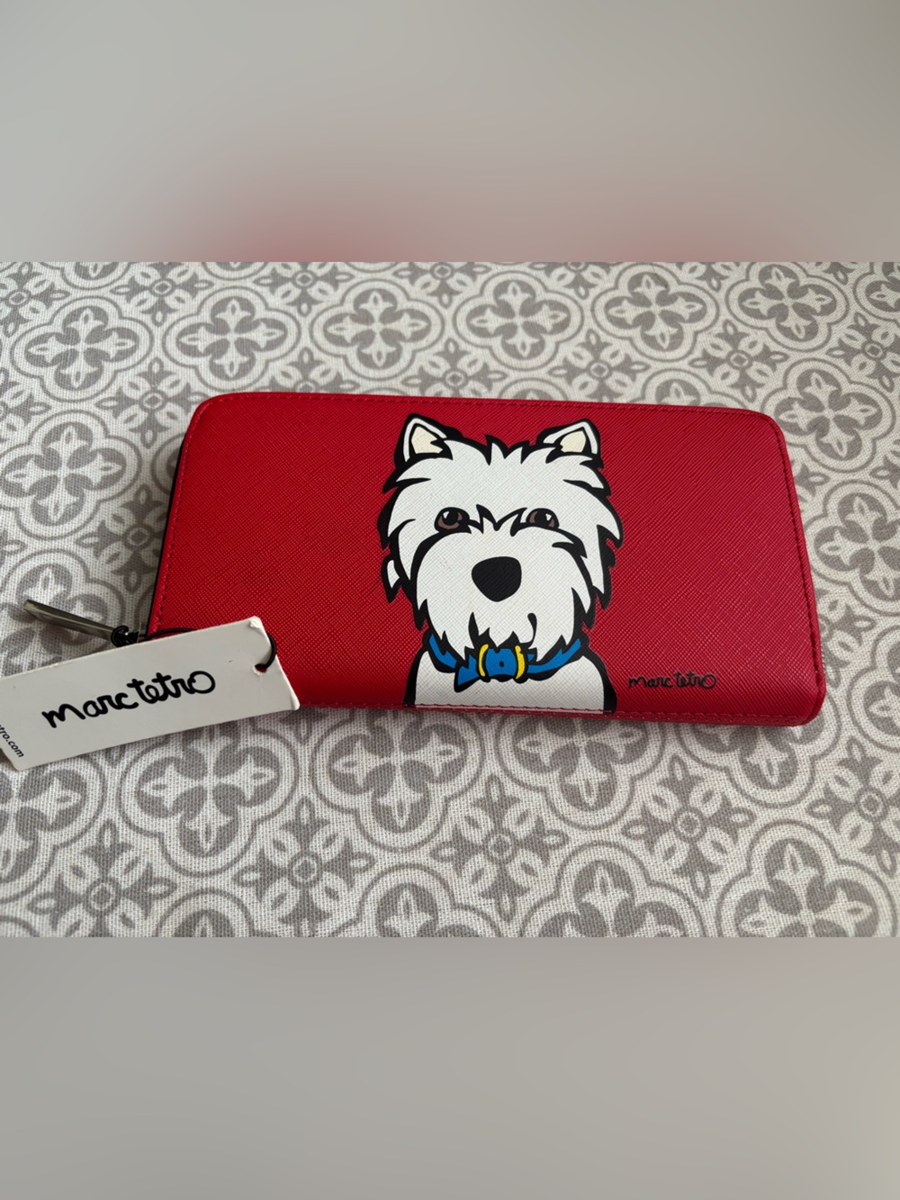 Marc Tetro Red Zip-Around Wallet with Dog Print